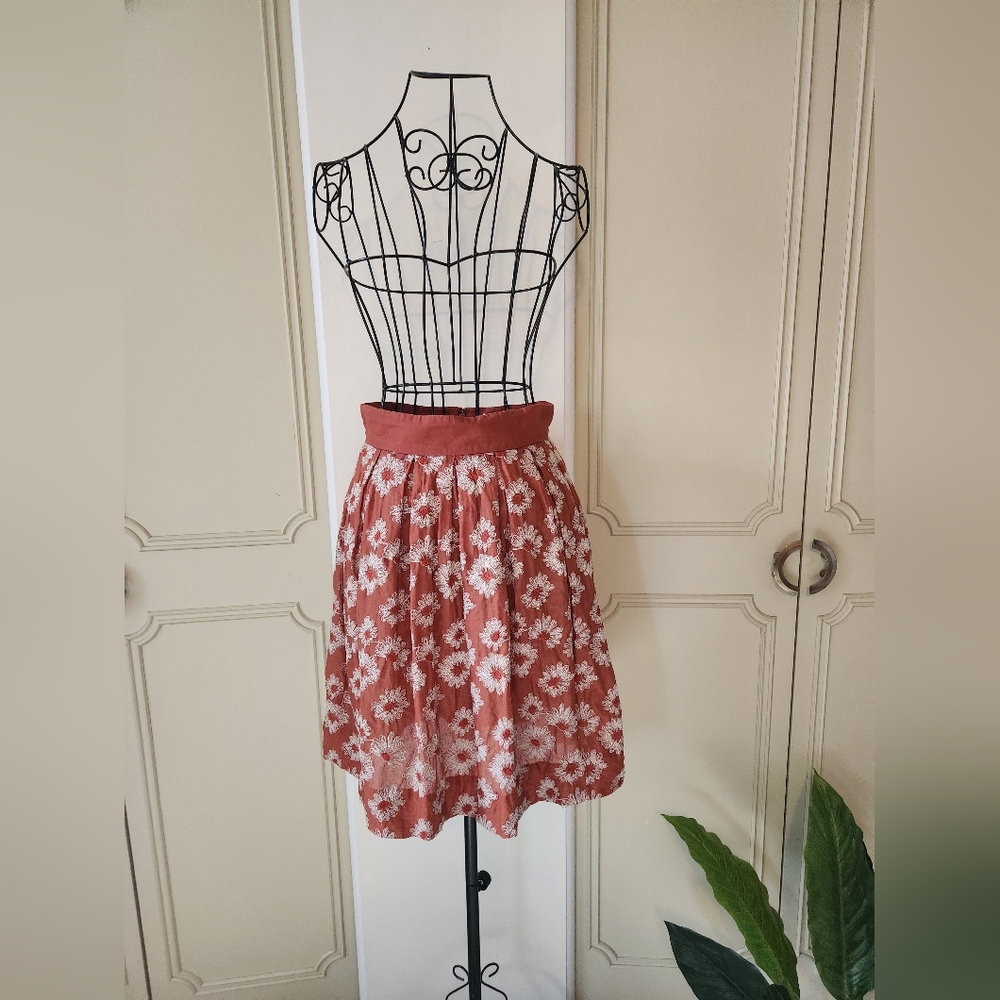 Anthropologie Plenty by Tracy Reese Size 4 Rust and Ivory Embroidered Skirt